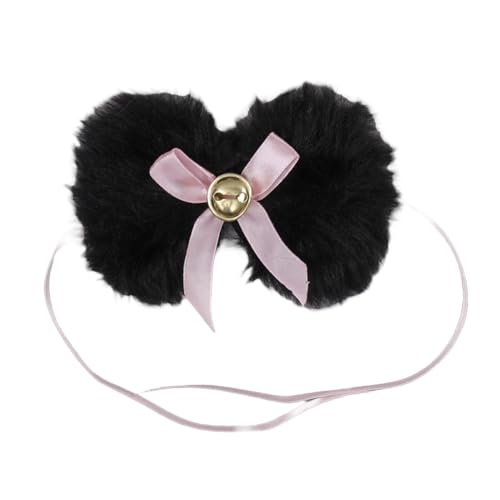 Katze mit Glöckchen, pelziges Katzenkostüm mit Schleife am Hals und Glöckchen, Fuchsfliege für Damen, Halloween, Cosplay (schwarz, M) von Kreeqe