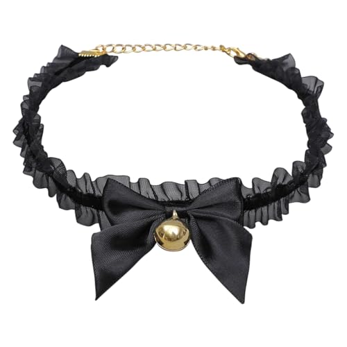 Katze mit Glöckchen, pelziges Katzenkostüm mit Schleife und Glocke am Hals, Fuchsfliege für Damen, Halloween, Cosplay (schwarze Schleife, M) von Kreeqe
