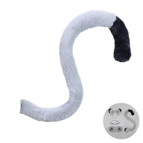 Katzenkostüme, Katzenohrenschwanz Coaplay Fox, Kostüme für Frauen, Halloween-Kostümzubehör für Erwachsene (C-tail-gray-black, M) von Kreeqe