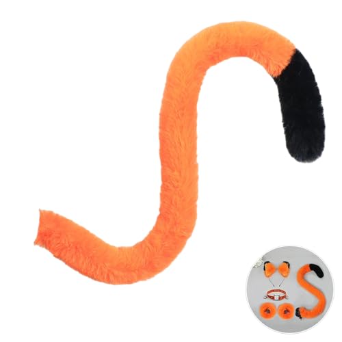 Katzenkostüme, Katzenohrenschwanz Coaplay Fox, Kostüme für Frauen, Halloween-Kostümzubehör für Erwachsene (C-tail-orange-black, M) von Kreeqe