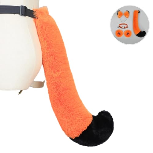Katzenkostüme, Katzenohrenschwanz Coaplay Fox, Kostüme für Frauen, Halloween-Kostümzubehör für Erwachsene (F-Schwanz-Orange-Schwarz, M) von Kreeqe