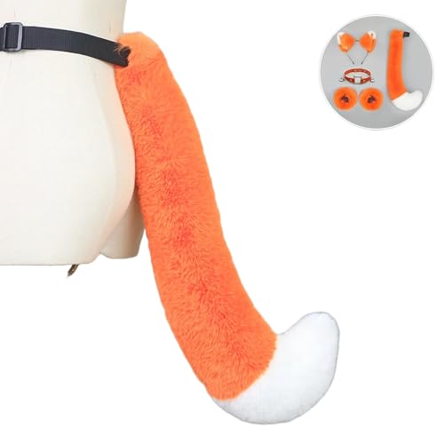Katzenkostüme, Katzenohrenschwanz Coaplay Fox, Kostüme für Frauen, Halloween-Kostümzubehör für Erwachsene (F-Schwanz-Orange-Weiß, M) von Kreeqe