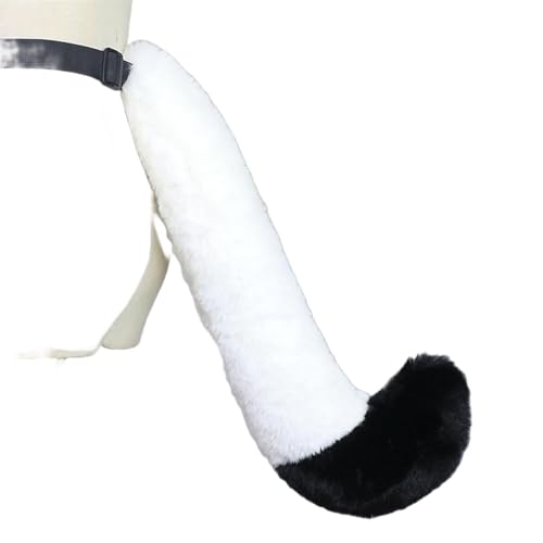 Katzenkostüme, Katzenohrenschwanz Coaplay Fox, Kostüme für Frauen, Halloween-Kostümzubehör für Erwachsene (F-Schwanz-Weiß-Schwarz, M) von Kreeqe