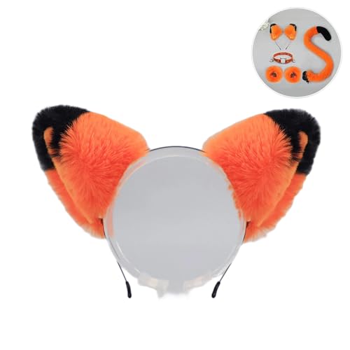 Katzenkostüme, Katzenohrenschwanz Coaplay Fox, Kostüme für Frauen, Halloween-Kostümzubehör für Erwachsene (Ohr-Orange-Schwarz, M) von Kreeqe