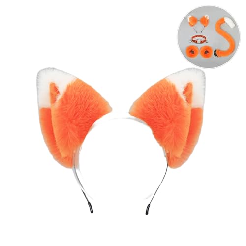 Katzenkostüme, Katzenohrenschwanz Coaplay Fox, Kostüme für Frauen, Halloween-Kostümzubehör für Erwachsene (Ohr-Orange-Weiß, M) von Kreeqe