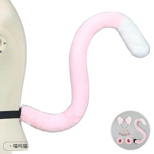 Katzenkostüme, Katzenohrenschwanz-Coaplay-Fuchs, Kostüme für Frauen, Halloween-Kostümzubehör für Erwachsene (C-Schwanz-Pink-Weiß, M) von Kreeqe