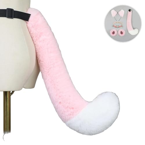 Katzenkostüme, Katzenohrenschwanz-Coaplay-Fuchs, Kostüme für Frauen, Halloween-Kostümzubehör für Erwachsene (F-Schwanz-Rosa-Weiß, M) von Kreeqe