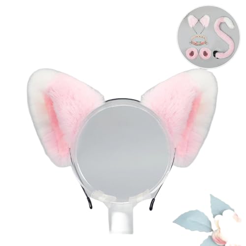 Katzenkostüme, Katzenohrenschwanz-Coaplay-Fuchs, Kostüme für Frauen, Halloween-Kostümzubehör für Erwachsene (Ohr-Rosa-Weiß, M) von Kreeqe