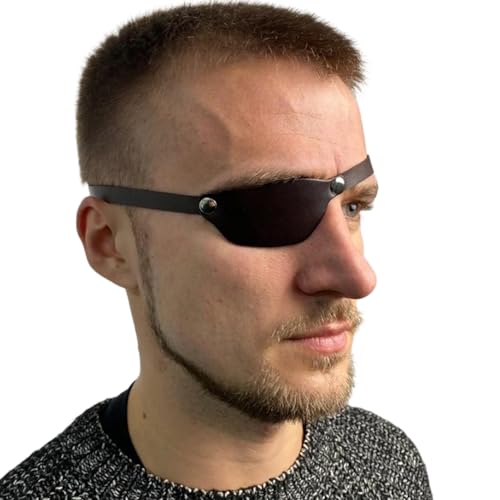 Kreeqe Coplay Leder-Augenklappe, Augenklappen für Erwachsene, Piraten-Augenklappe, Augenklappe für rechtes und linkes Auge (braun-A, M) von Kreeqe
