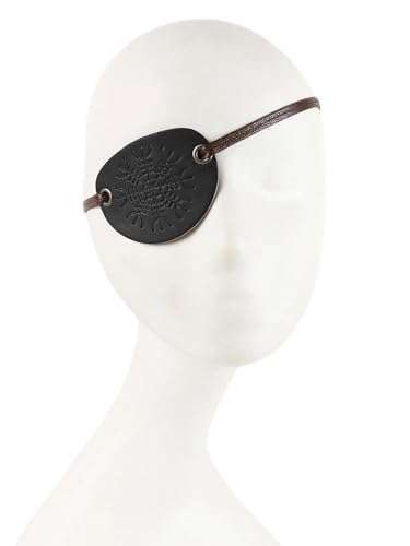 Kreeqe Coplay Leder-Augenklappe, Augenklappen für Erwachsene, Piraten-Augenklappe, Augenklappe für rechtes und linkes Auge (schwarz-B, M) von Kreeqe