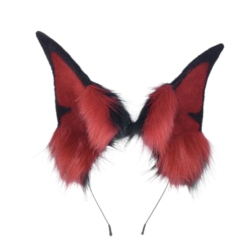 Kreeqe Handgefertigtes Wolfsohren-Stirnband, Fuchsohren-Haarband, Wolf, Cosplay-Requisiten (schwarz-rot, M) von Kreeqe