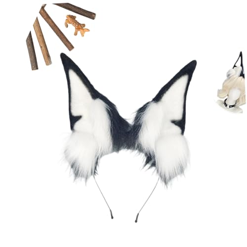 Kreeqe Handgefertigtes Wolfsohren-Stirnband, Fuchsohren-Haarband, Wolf, Cosplay-Requisiten (schwarz-weiß, M) von Kreeqe