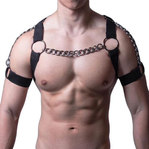 Kreeqe Herren-Gurtband, Körperkette, Nylon, elastische Schnalle, Nachtclub, Cosplay, Goth, Rave-Outfits, Zubehör (A, M) von Kreeqe