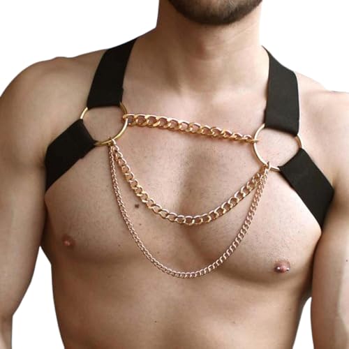 Kreeqe Herren-Gurtband, Körperkette, Nylon, elastische Schnalle, Nachtclub, Cosplay, Goth, Rave-Outfits, Zubehör (D, M) von Kreeqe