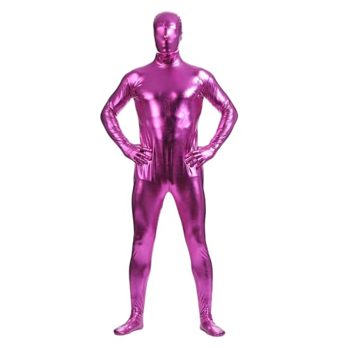 Kreeqe Herren-Kostüm, metallisch glänzend, Zentai, einteilig, Spandex, Skin Suits (Rosa, S) von Kreeqe