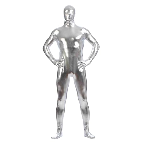 Kreeqe Herren-Kostüm, metallisch glänzend, Zentai, einteilig, Spandex, Skin Suits (Silber, S) von Kreeqe