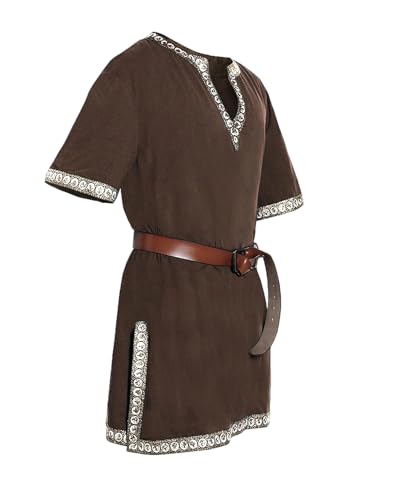 Kreeqe Mittelalter-Kostümhemden für Herren, Renaissance, Vintage-Tunika, Ritter, Pirat, Halloween, Cosplay, ohne Gürtel (dunkelbraun, XXXL) von Kreeqe