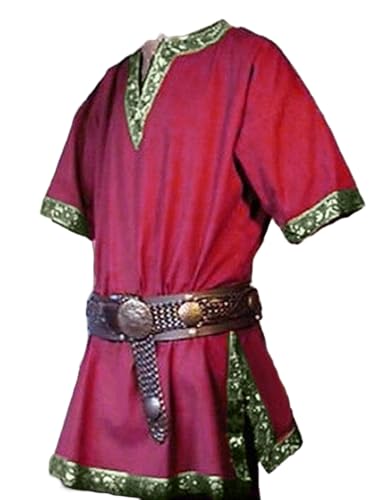 Kreeqe Mittelalter-Kostümhemden für Herren, Renaissance, Vintage-Tunika, Ritter, Pirat, Halloween, Cosplay, ohne Gürtel (rot, L) von Kreeqe