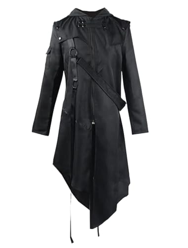 Kreeqe Mittelalterlicher Steampunk-Trenchcoat für Herren, Gothic-Renaissance-Gehrock (schwarz, M) von Kreeqe