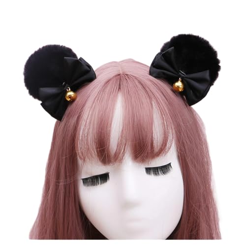 Kreeqe Niedliche Haarspangen mit Bärenohren für Frauen, Mädchen – Tierhaarnadeln aus Flanell und Polyester für Halloween (schwarz, M) von Kreeqe
