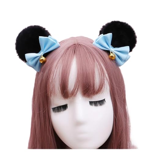 Kreeqe Niedliche Haarspangen mit Bärenohren für Frauen, Mädchen – Tierhaarnadeln aus Flanell und Polyester für Halloween (schwarz-blau, M) von Kreeqe