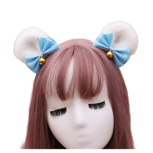 Kreeqe Niedliche Haarspangen mit Bärenohren für Frauen, Mädchen – Tierhaarnadeln aus Flanell und Polyester für Halloween (weiß-blau, M) von Kreeqe