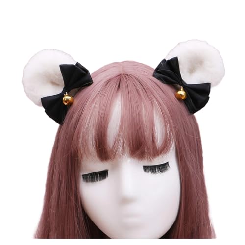 Kreeqe Niedliche Haarspangen mit Bärenohren für Frauen, Mädchen – Tierhaarnadeln aus Flanell und Polyester für Halloween (weiß-schwarz, M) von Kreeqe