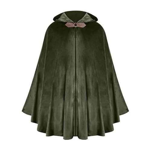 Kreeqe Renaissance-Kapuzenumhang aus Samt, viktorianisches Capelet, mittelalterliches Hobbit-Halloweenkostüm (Armeegrün, M) von Kreeqe