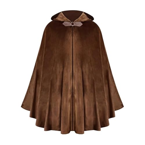 Kreeqe Renaissance-Kapuzenumhang aus Samt, viktorianisches Capelet, mittelalterliches Hobbit-Halloweenkostüm (braun, M) von Kreeqe