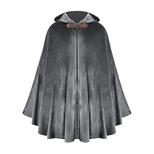 Kreeqe Renaissance-Kapuzenumhang aus Samt, viktorianisches Capelet, mittelalterliches Hobbit-Halloweenkostüm (grau, M) von Kreeqe