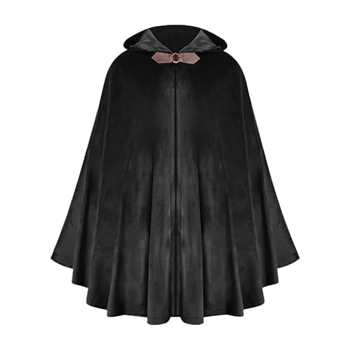 Kreeqe Renaissance-Kapuzenumhang aus Samt, viktorianisches Capelet, mittelalterliches Hobbit-Halloweenkostüm (schwarz, M) von Kreeqe