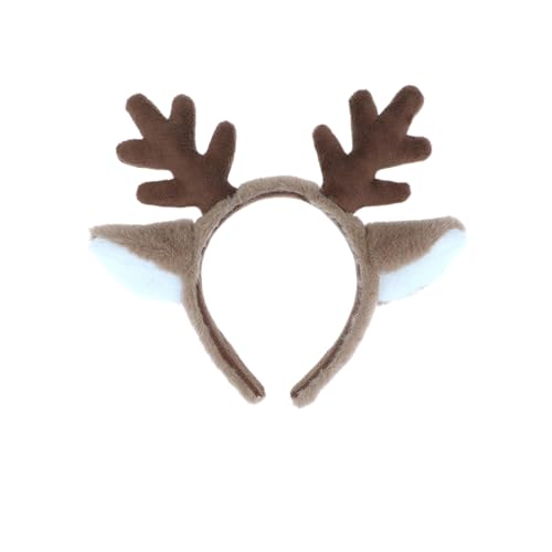 Kreeqe Rentiergeweih-Stirnband, flauschige Hirschohren, Haarband, Partyausflüge, Cosplay-Kostüm, Weihnachten, Halloween (braun, M) von Kreeqe