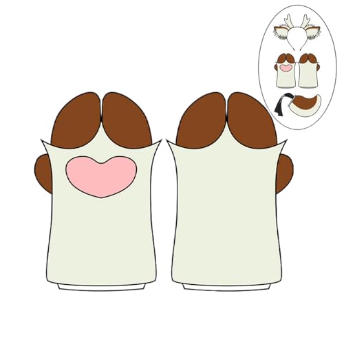 Kreeqe Schönes pelziges Rentier-Stirnband, Cosplay, Hirschhaar-Accessoires, pelzige Artiodactyl-Klauen, Hirschschwanz (Huf-Beige-Braun, M) von Kreeqe