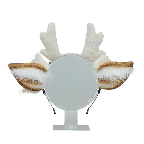 Kreeqe Schönes pelziges Rentier-Stirnband, Cosplay, Hirschhaar-Accessoires, pelzige Artiodactyl-Krallen, Hirschschwanz (Hirschohr, Beige, M) von Kreeqe