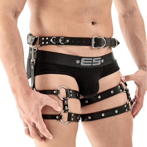 PU-Leder-Oberschenkelholster mit Käfig, Gothic-Punk-Hosenträger, Käfig-Bein-Strumpfband, Oberschenkel-Harness-Fesseln, Bein-Harness (A, M) von Kreeqe