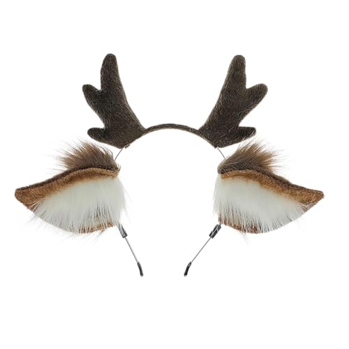 Schönes pelziges Rentier-Stirnband, Cosplay, Hirschhaar-Accessoires, pelziger Artiodactylus, Krallen, Hirschschwanz (Hirschohr, Khaki, M) von Kreeqe