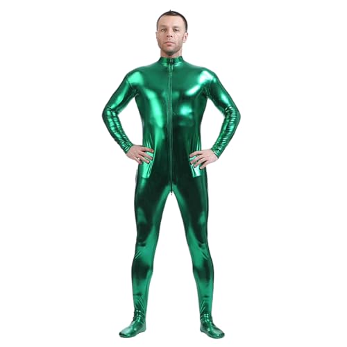 Unisex Metallic-Bodysuit ohne Kapuze, glänzender einteiliger Spandex-Bodysuit für Erwachsene, Halloween-Kostüm (grün, M) von Kreeqe