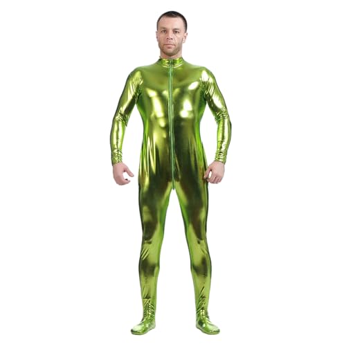 Unisex-Metallic-Bodysuit ohne Kapuze, glänzender einteiliger Spandex-Bodysuit für Erwachsene, Halloween-Kostüm (olivgrün, M) von Kreeqe
