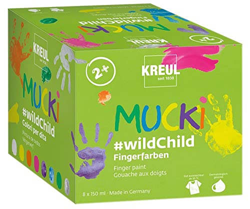KREUL 2305 - Mucki Fingerfarben Premium Set Wild Child, 8 x 150 ml Farbe in Weiß, Gelb, Orange, Pink, Zauber-Lila, Diamanten-Blau, Grün, Drachen-Silber, auf Wasserbasis, für Kinder ab 2 Jahren KREUL 2305 - Mucki Fingerfarben Premium Set Wild Child, 8 x 150 ml Farbe in Weiß, Gelb, Orange, Pink, Zauber-Lila, Diamanten-Blau, Grün, Drachen-Silber, auf Wasserbasis, für Kinder ab 2 Jahren von Kreul
