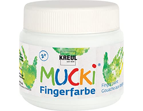 KREUL 23101 - Mucki leuchtkräftige Fingerfarbe, 150 ml in weiß, auf Wasserbasis, parabenfrei, glutenfrei, laktosefrei und vegan, auswaschbar, vermalbar mit Pinsel, Schwamm, Spachtel und Fingern von Kreul