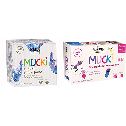 Kreul 2318 - Mucki schimmernde Funkel - Fingerfarbe, 4 x 150 ml in rosa, blau, silber und gold, parabenfrei & Mucki Fingerfarbe für Königskinder, 6 x 50 ml in weiß, rosa, pink, lila, blau und gelb Kreul 2318 - Mucki schimmernde Funkel - Fingerfarbe, 4 x 150 ml in rosa, blau, silber und gold, parabenfrei & Mucki Fingerfarbe für Königskinder, 6 x 50 ml in weiß, rosa, pink, lila, blau und gelb von Kreul