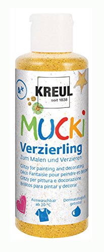 KREUL 24353 - Mucki Verzierling, Glitzergold, 80 ml Flasche, glitzernde Kindereffektfarbe auf Wasserbasis, parabenfrei, glutenfrei, laktosefrei, vegan, auswaschbar KREUL 24353 - Mucki Verzierling, Glitzergold, 80 ml Flasche, glitzernde Kindereffektfarbe auf Wasserbasis, parabenfrei, glutenfrei, laktosefrei, vegan, auswaschbar von Kreul