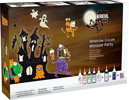 KREUL 42850 - Window Color Set Monster Party, Fenstermalfarben und Motivvorlagen, für kleine und große Kreative, Gruselspaß am Fenster von Kreul