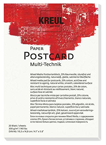 KREUL 69031 - Paper Postcard, DIN A6, 300 g/qm, 20 Blatt, säurefrei und alterungsbeständig, naturweiß, für Mixed Media Fine Art Techniken KREUL 69031 - Paper Postcard, DIN A6, 300 g/qm, 20 Blatt, säurefrei und alterungsbeständig, naturweiß, für Mixed Media Fine Art Techniken von Kreul