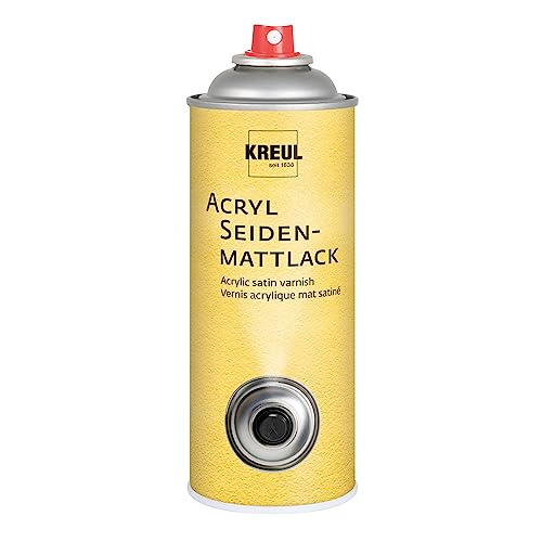 KREUL 830400 - Acryl Seidenmattlack, 400 ml Spraydose, farblos, nicht gilbend, universell einsetzbarer seidenmatt trocknender Schutzlack für Pappe, Holz, Glas, Porzellan, Keramik von Kreul