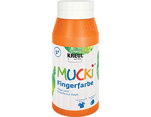 KREUL 23203 - Mucki leuchtkräftige Fingerfarbe, 750 ml in orange, auf Wasserbasis, parabenfrei, glutenfrei, laktosefrei und vegan, auswaschbar, vermalbar mit Pinsel, Schwamm, Spachtel und Fingern von Kreul