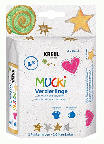 KREUL 24340 - Mucki Verzierling Set, 4 x 29 ml funkel silber und gold, glitzer silber und gold, Kindereffektfarbe auf Wasserbasis, parabenfrei, glutenfrei, laktosefrei, vegan, auswaschbar KREUL 24340 - Mucki Verzierling Set, 4 x 29 ml funkel silber und gold, glitzer silber und gold, Kindereffektfarbe auf Wasserbasis, parabenfrei, glutenfrei, laktosefrei, vegan, auswaschbar von Kreul