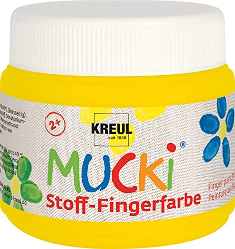 KREUL 28102 - Mucki leuchtkräftige Stoff - Fingerfarbe, 150 ml in gelb, auf Wasserbasis, parabenfrei, glutenfrei, laktosefrei und vegan, optimal für die Anwendung mit Fingern und Händen von Kreul
