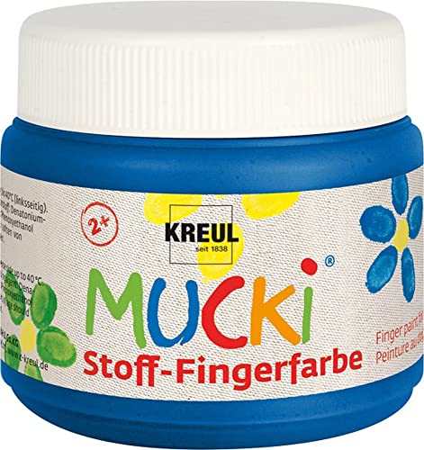Kreul 28104 - Mucki leuchtkräftige Stoff - Fingerfarbe, 150 ml in blau, auf Wasserbasis, parabenfrei, glutenfrei, laktosefrei und vegan, optimal für die Anwendung mit Fingern und Händen von Kreul