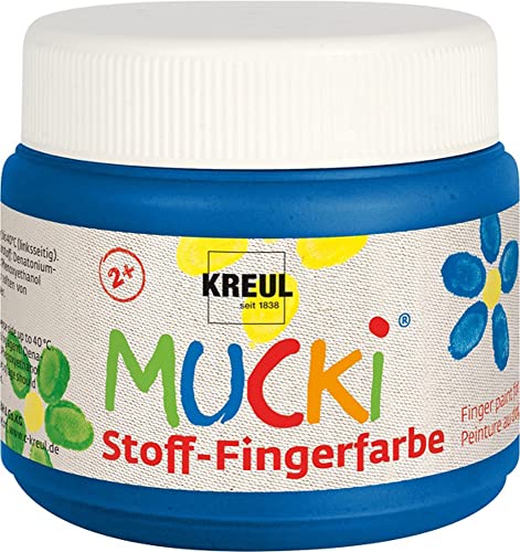 KREUL 28104 - Mucki leuchtkräftige Stoff - Fingerfarbe, 150 ml in blau, auf Wasserbasis, parabenfrei, glutenfrei, laktosefrei und vegan, optimal für die Anwendung mit Fingern und Händen von Kreul